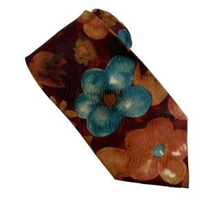 Ungaro Paris Necktie‎ Floral Wine Red Turquoise Vintage